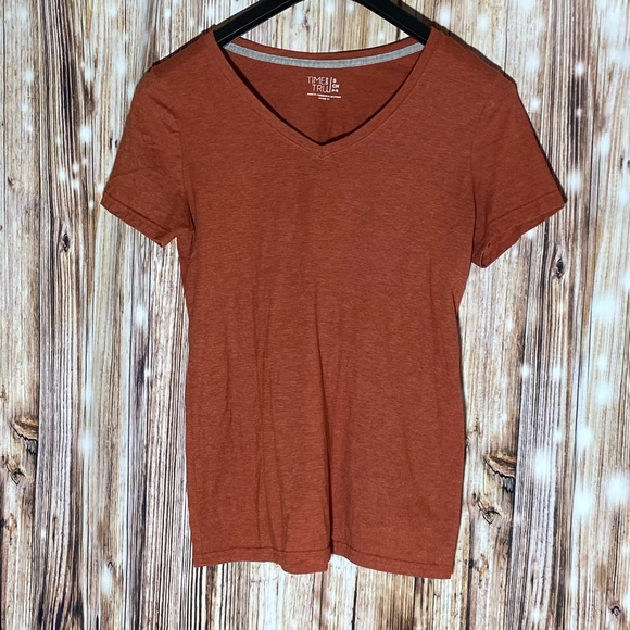 Lot Of 2 Time And Tru V-Neck Tees Small Burnt Orange & Gold Mustard - Picture 3 of 15